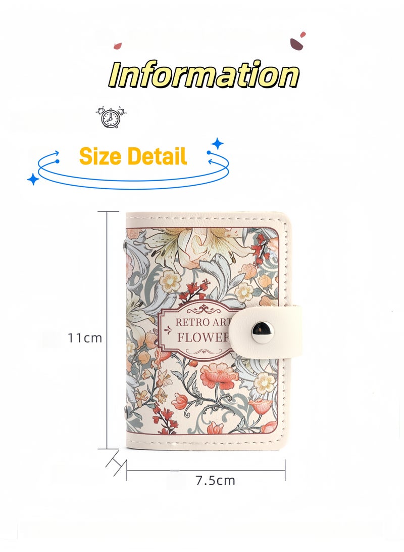 Vintage Floral Print Card Holder Wallet Retro Flower Pattern Multi Card Slot Organizer with Snap Closure Compact PU Leather Card Case for Women Ideal for Daily Use and Travel - Image 5